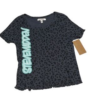 NWT STEVE MADDEN BG Ribbed Lettuce /Hem/Slv Graphic Tee